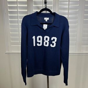 NWT J. Crew Navy 1983 Knit Collared Sweater 100% Cotton